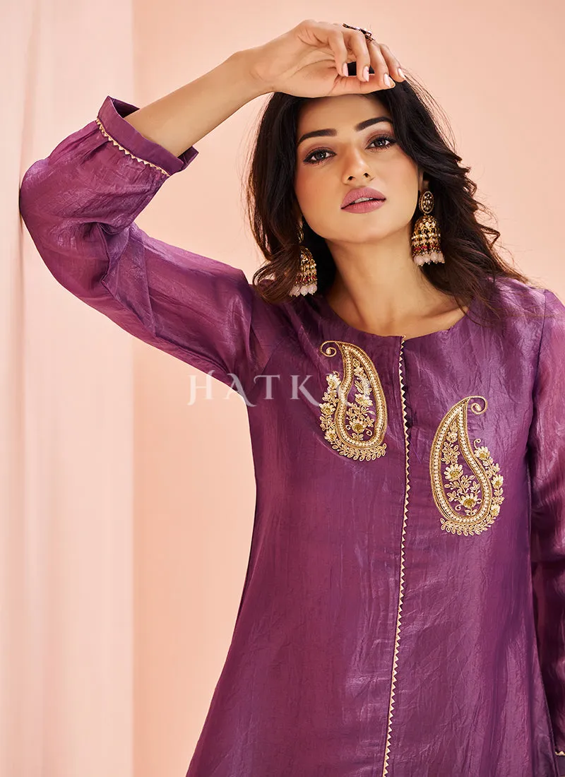 Purple Handwork Kurta And Pant Suit