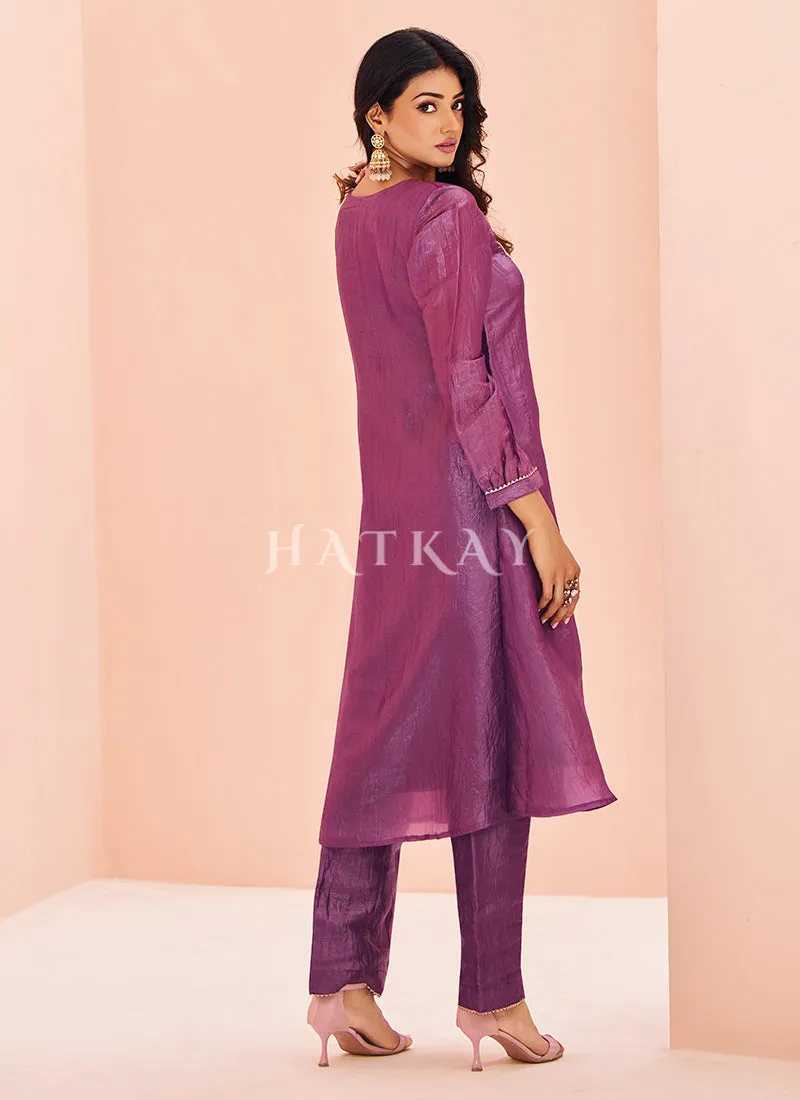 Purple Handwork Kurta And Pant Suit