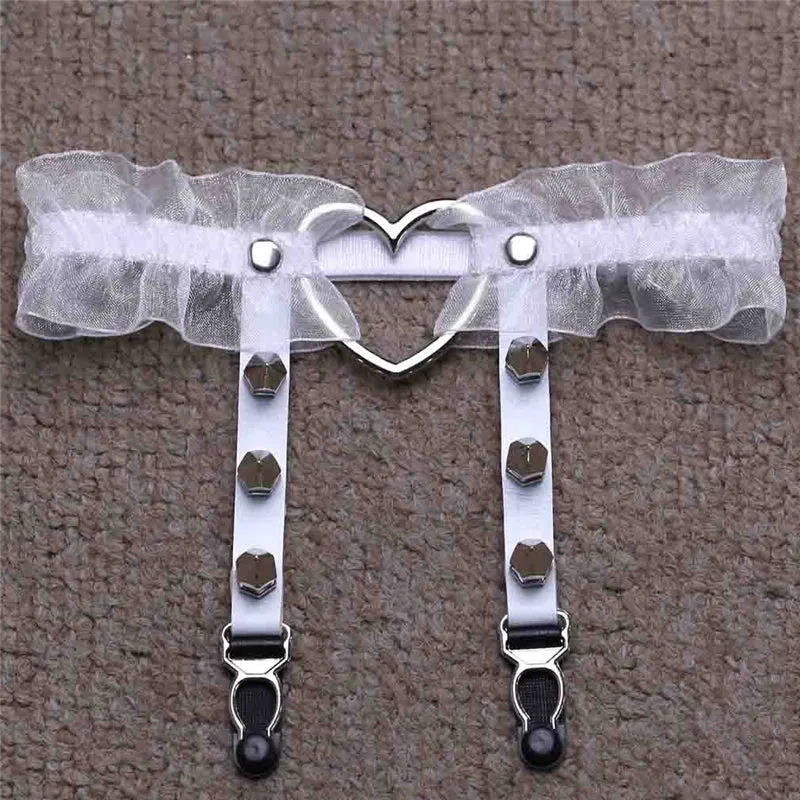 "LOVE HEART LEATHER RIVET LEG RING" GARTER D070816