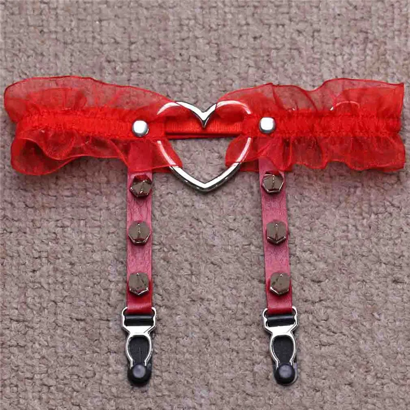 "LOVE HEART LEATHER RIVET LEG RING" GARTER D070816