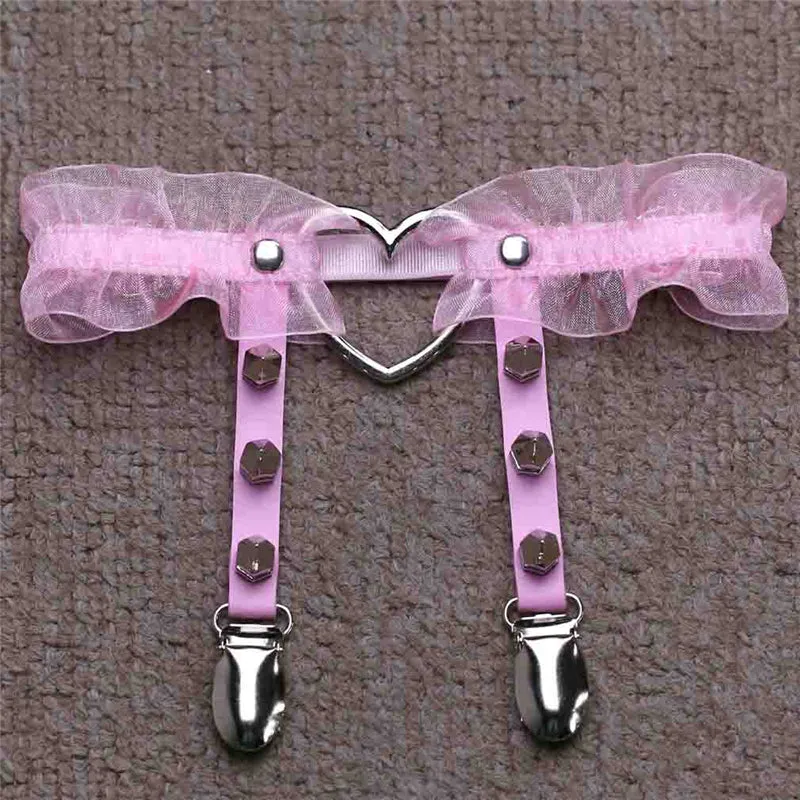 "LOVE HEART LEATHER RIVET LEG RING" GARTER D070816