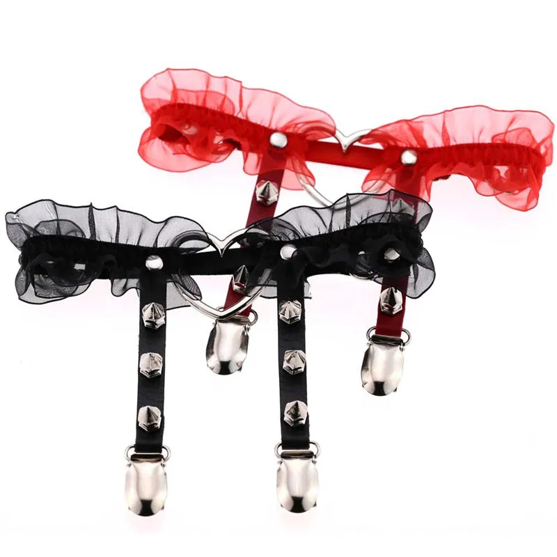 "LOVE HEART LEATHER RIVET LEG RING" GARTER D070816