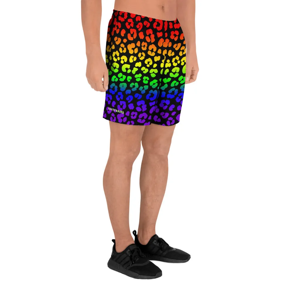 Rainbow Leopard Print Men's Athletic Long Shorts / All Over Print