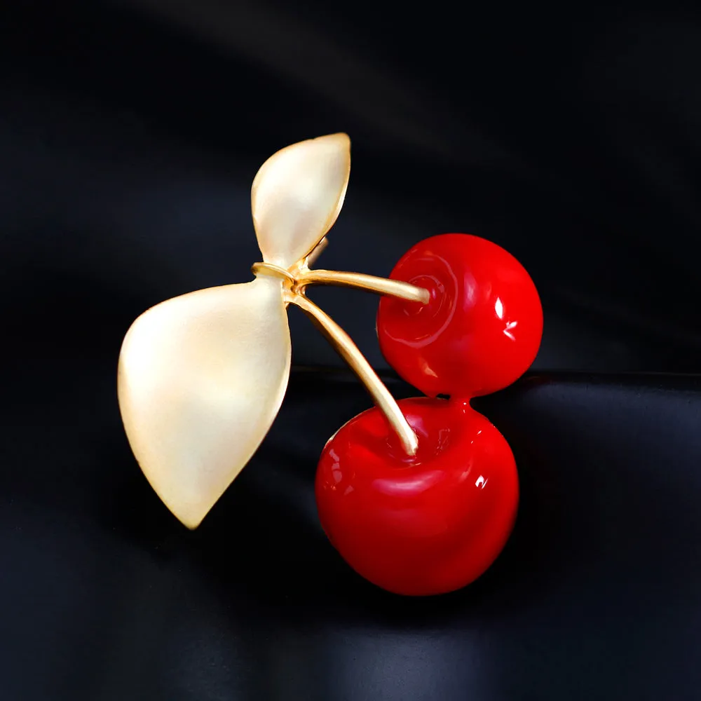 Red & 18K Gold-Plated Cherry Brooch