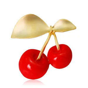 Red & 18K Gold-Plated Cherry Brooch