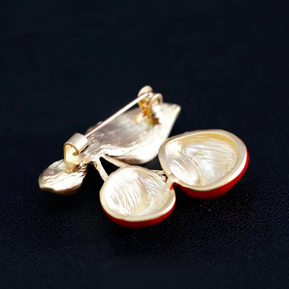 Red & 18K Gold-Plated Cherry Brooch