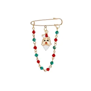 Red & Green Beaded-Chain Santa Pin Brooch