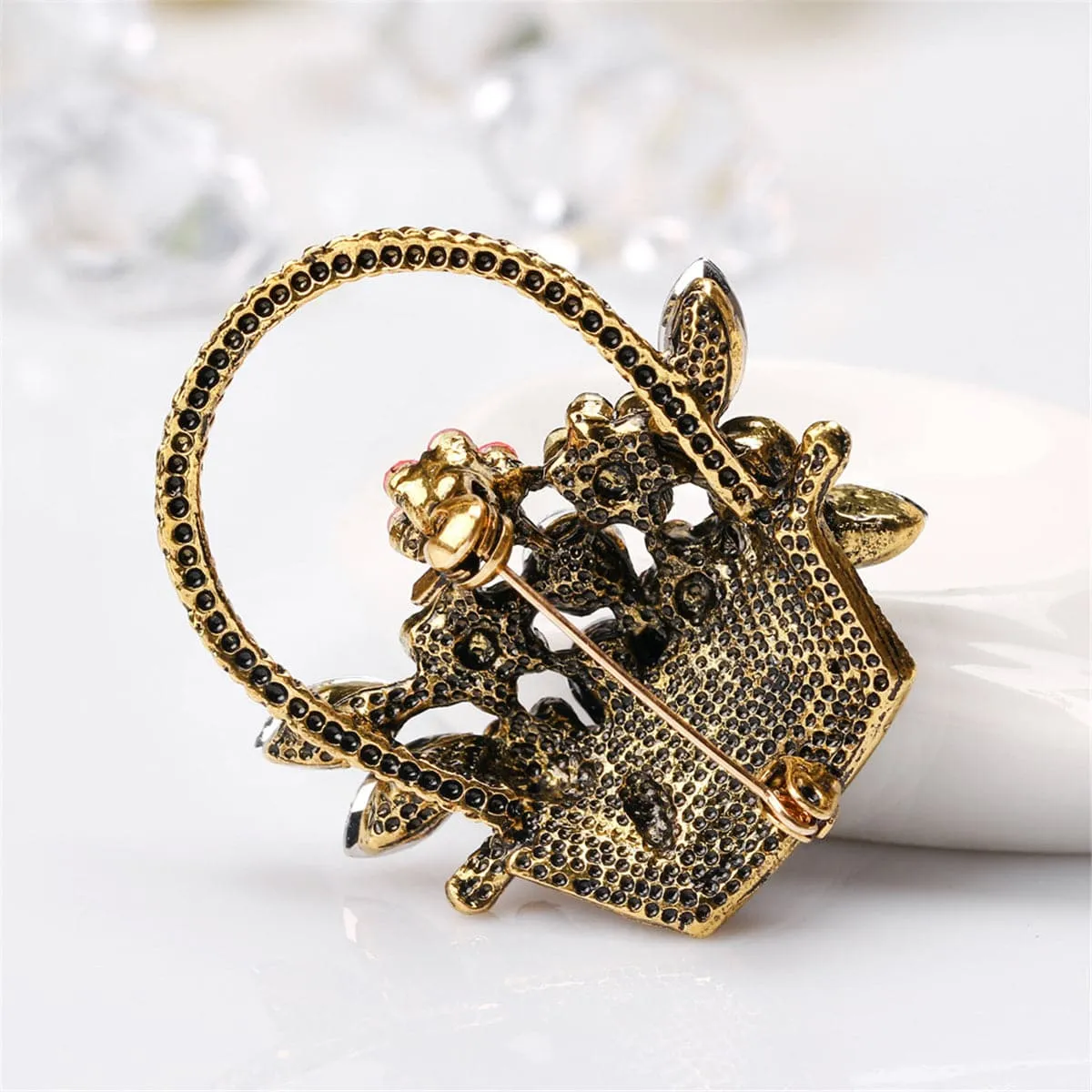 Red & Green Crystal Basket Brooch