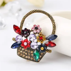 Red & Green Crystal Basket Brooch