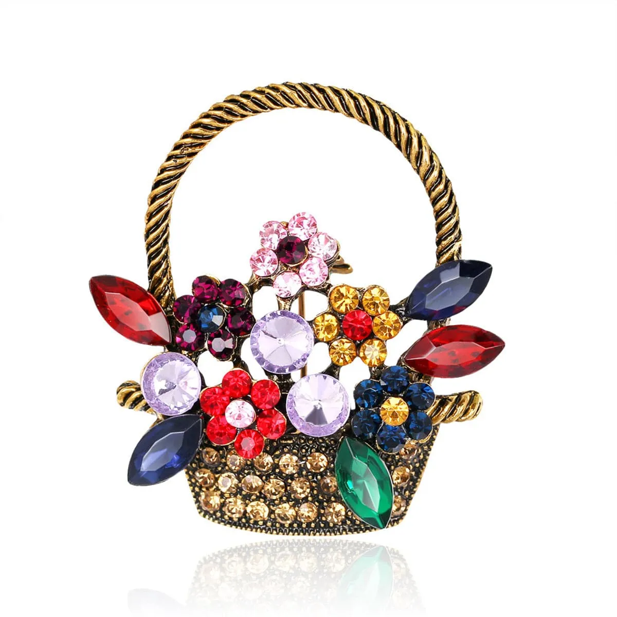 Red & Green Crystal Basket Brooch