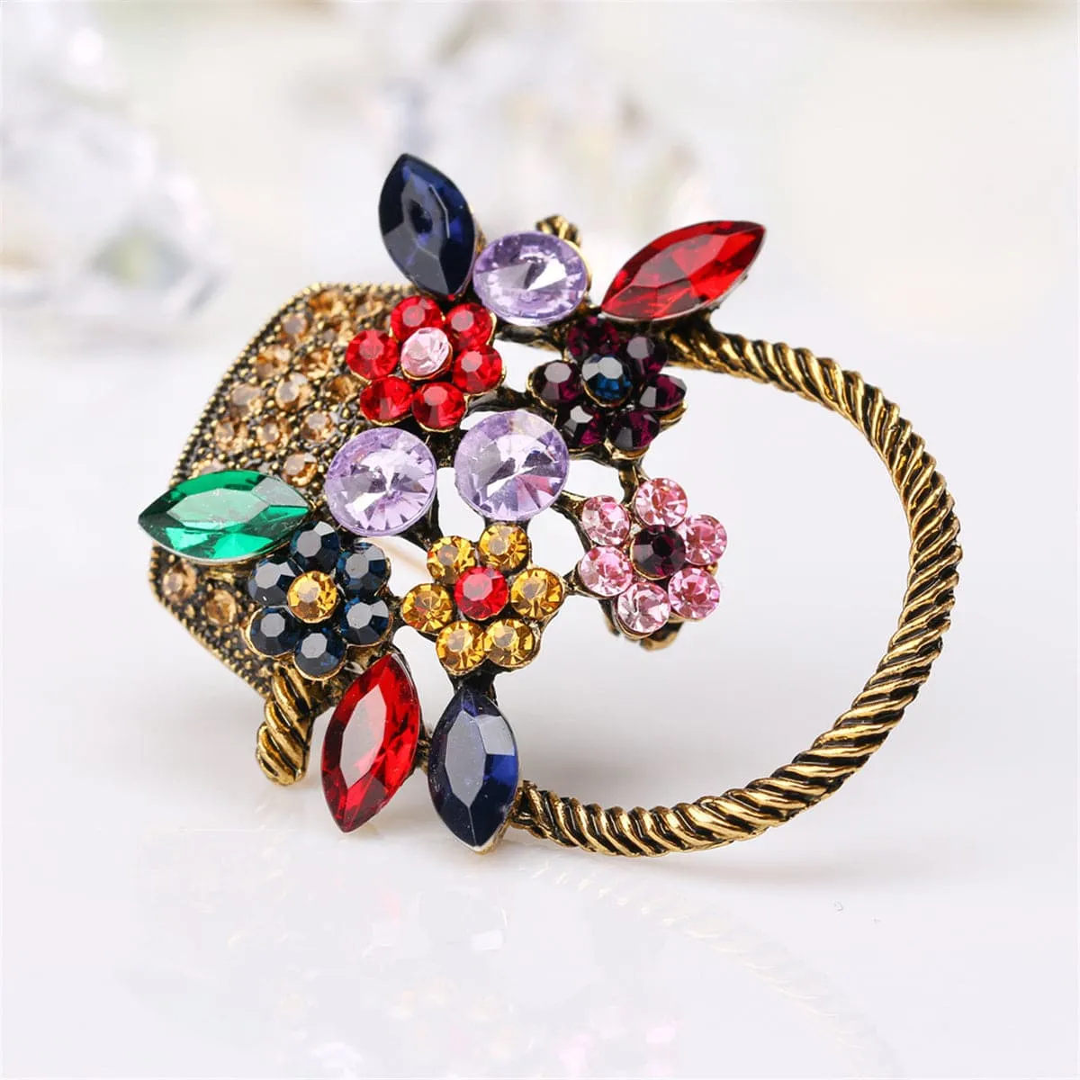 Red & Green Crystal Basket Brooch