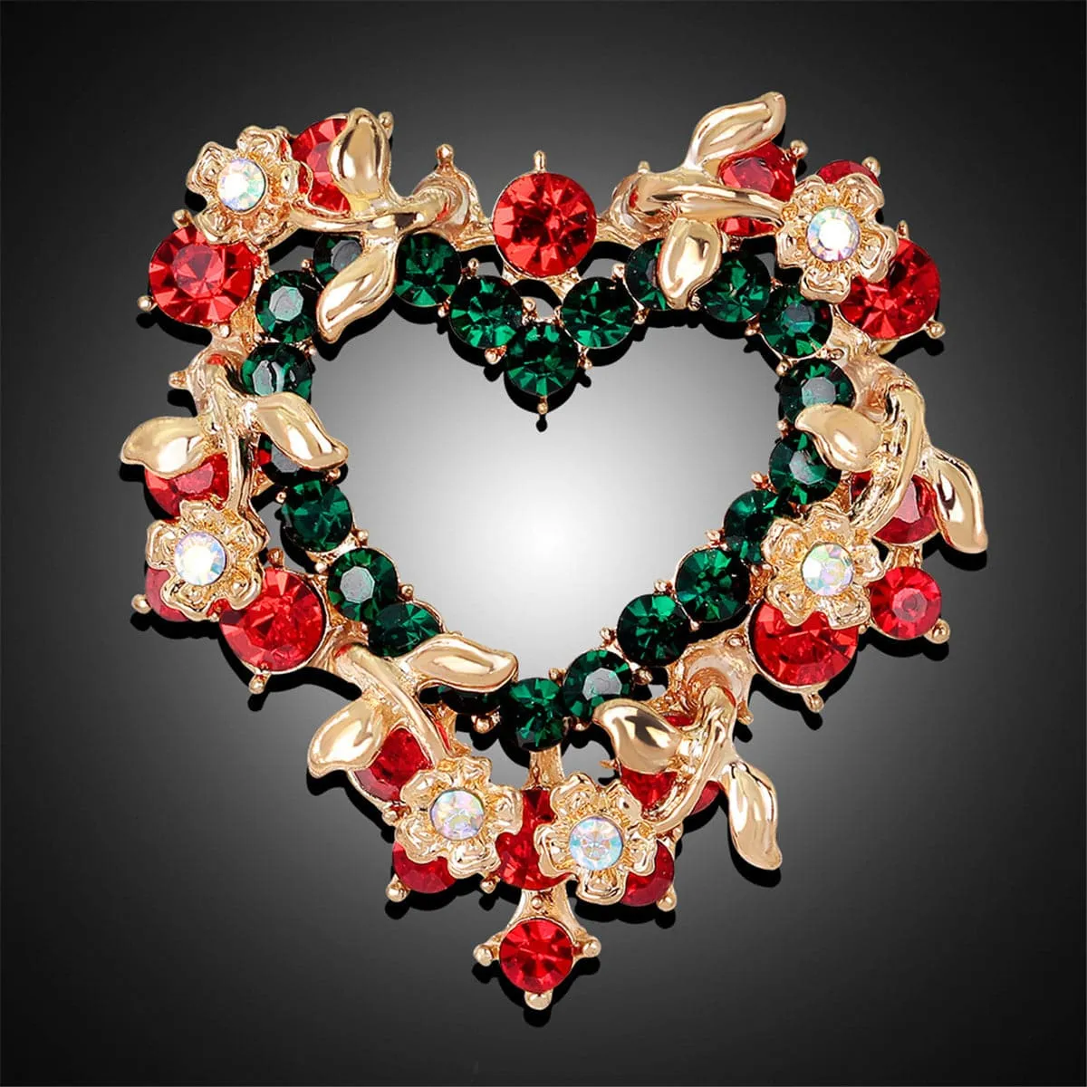 Red & Green Cubic Zirconia & 18K Gold-Plated Wreath Brooch