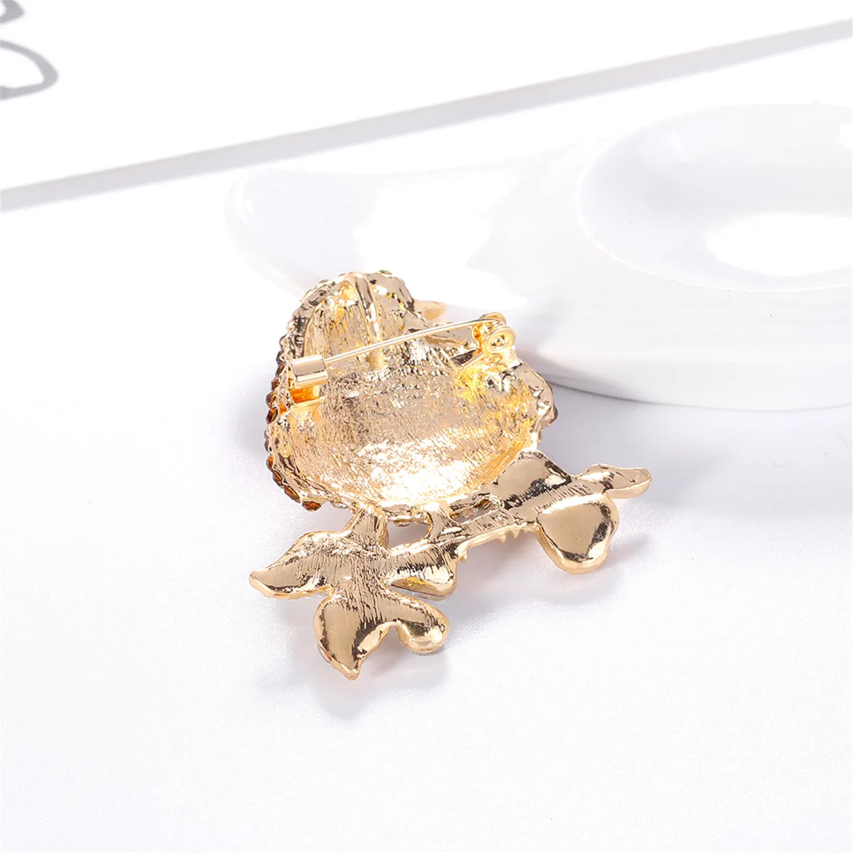 Red & Multicolor Cubic Zirconia & 18K Gold-Plated Bird Brooch