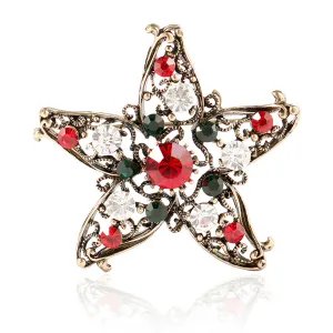Red & Multicolor Cubic Zirconia & 18K Gold-Plated Star Brooch