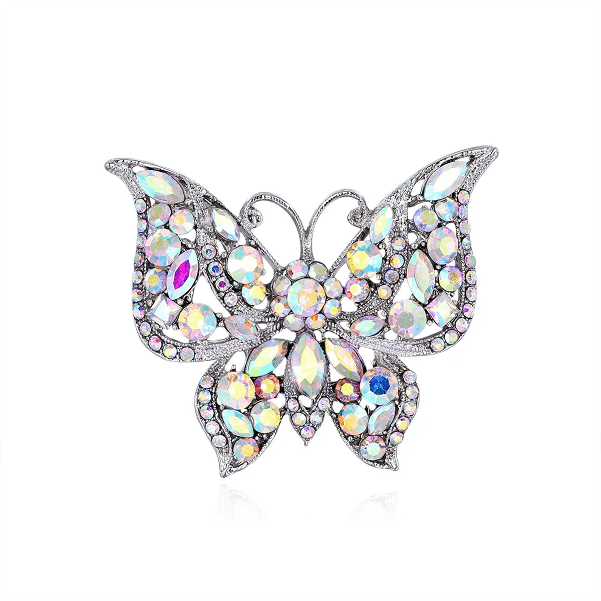 Red & Multicolor Cubic Zirconia Silver-Plated Butterfly Brooch
