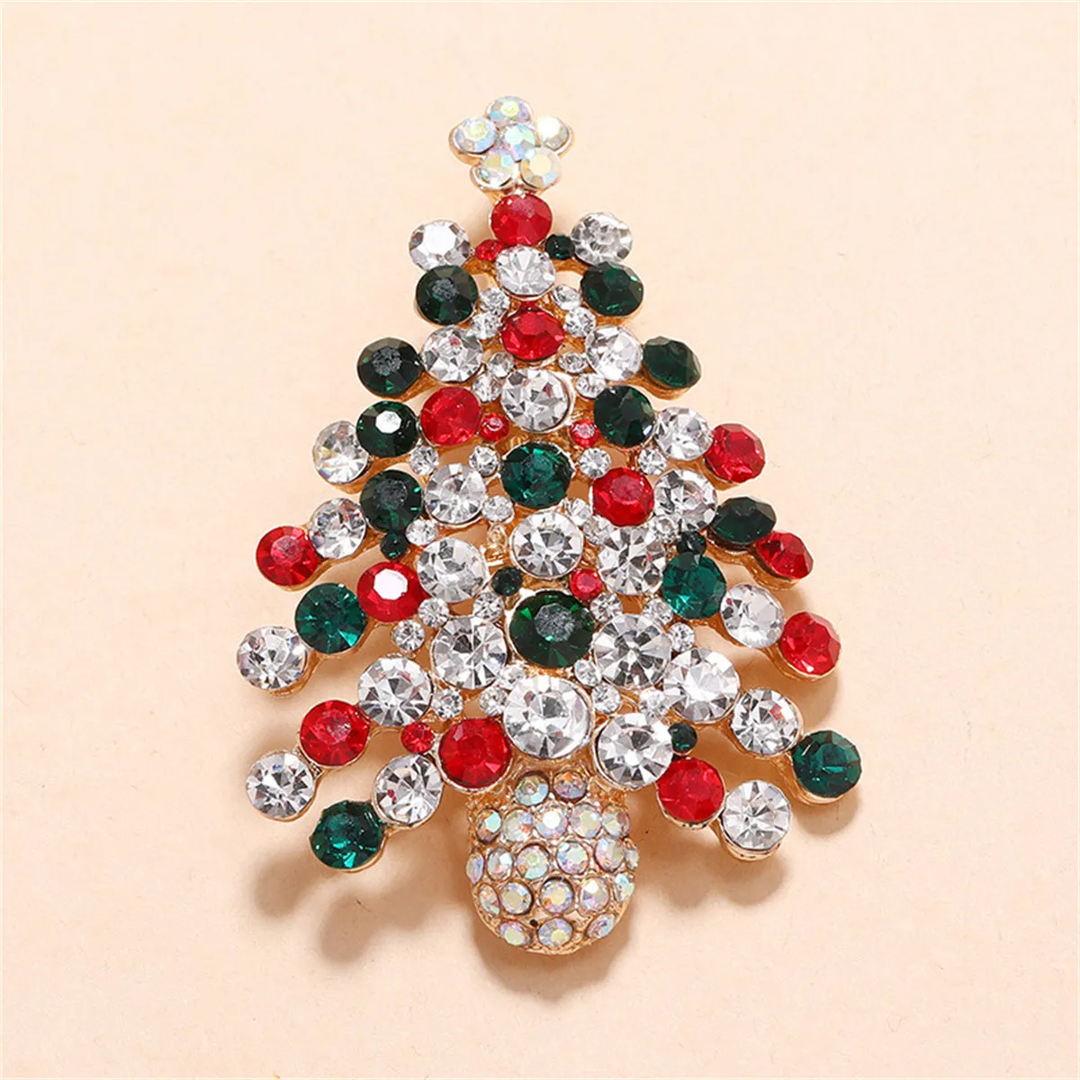 Red & White Cubic Zirconia Christmas Tree Brooch