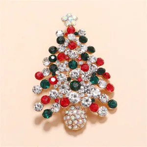 Red & White Cubic Zirconia Christmas Tree Brooch