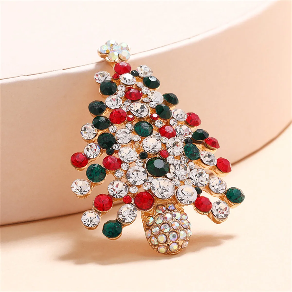 Red & White Cubic Zirconia Christmas Tree Brooch