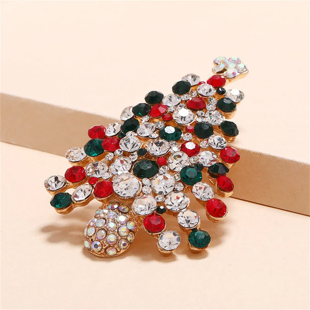 Red & White Cubic Zirconia Christmas Tree Brooch