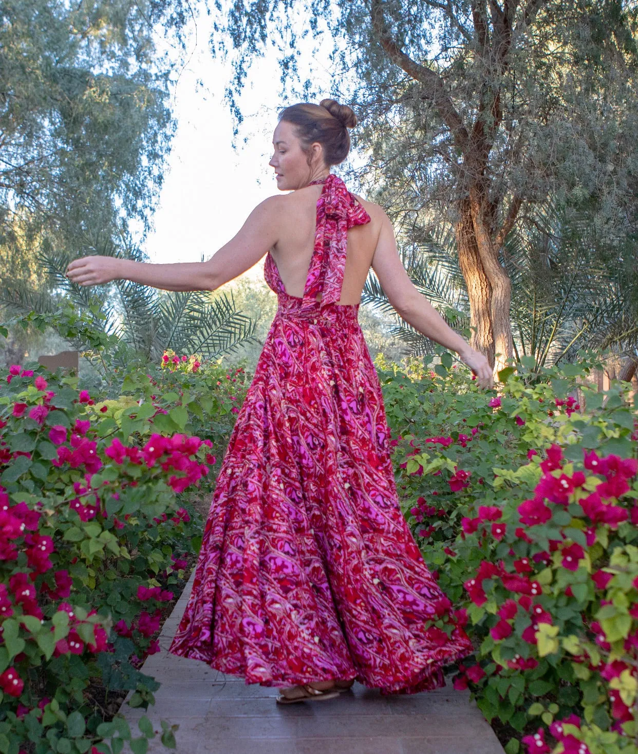 Red Cotton Print Halter Dress
