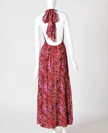 Red Cotton Print Halter Dress