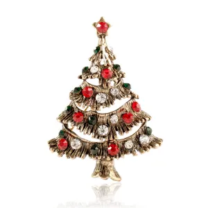 Red Cubic Zirconia & 18K Gold-Plated Christmas Tree Brooch