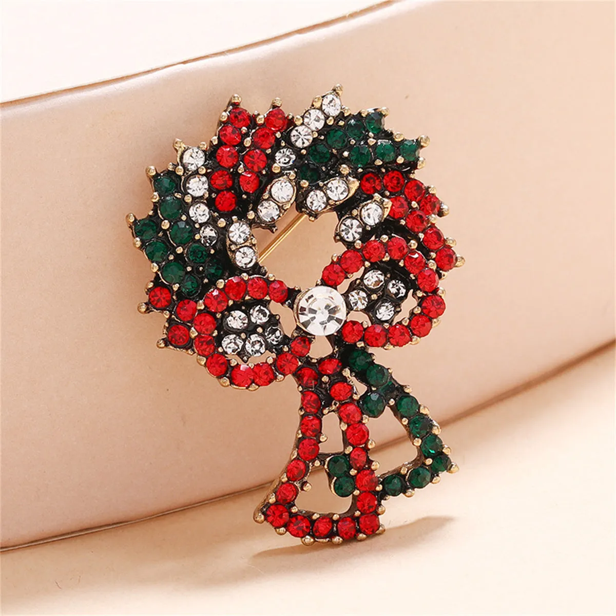 Red Cubic Zirconia & 18K Gold-Plated Christmas Wreath Brooch