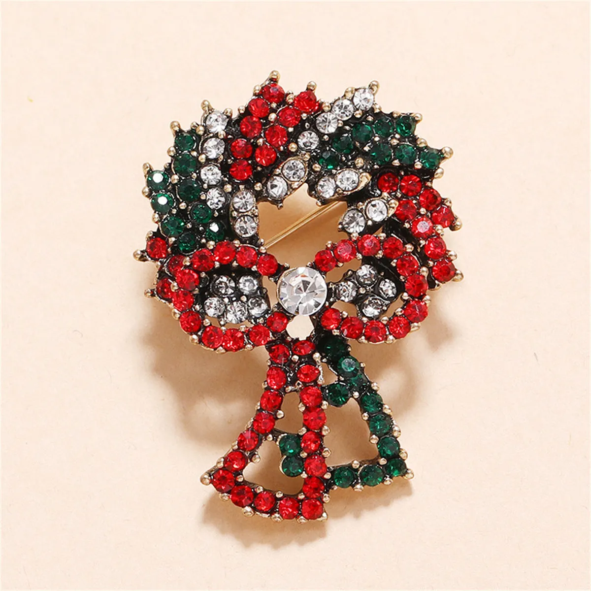 Red Cubic Zirconia & 18K Gold-Plated Christmas Wreath Brooch