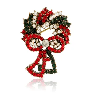 Red Cubic Zirconia & 18K Gold-Plated Christmas Wreath Brooch