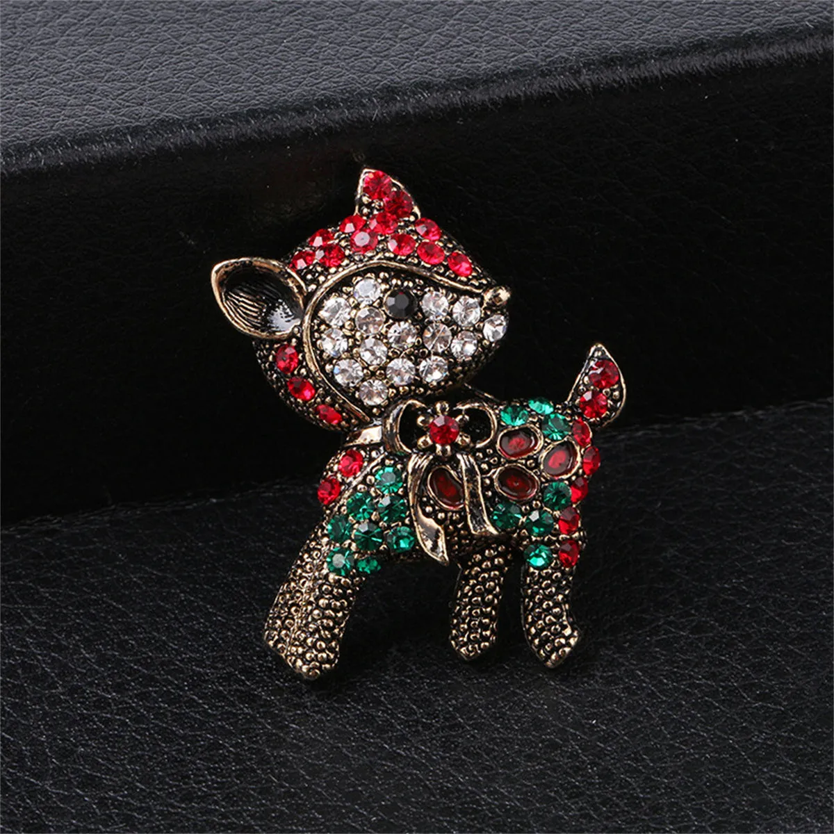 Red Cubic Zirconia & 18K Gold-Plated Reindeer Brooch