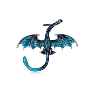 Red Cubic Zirconia & Silver-Plated Dragon Brooch