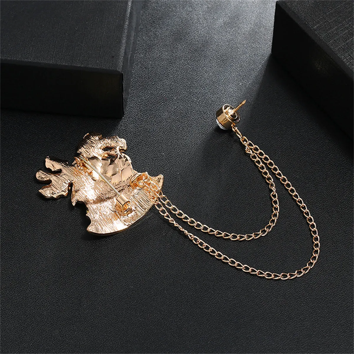 Red Enamel & 18K Gold-Plated Cubic Zirconia-Accent Chain Bell Brooch