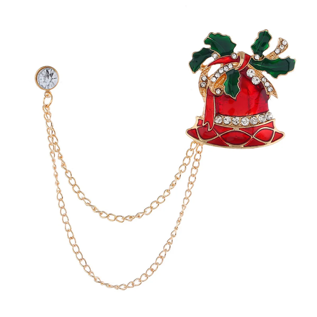 Red Enamel & 18K Gold-Plated Cubic Zirconia-Accent Chain Bell Brooch