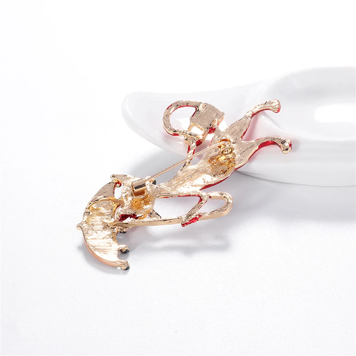 Red Enamel & 18K Gold-Plated Fox Lady Brooch