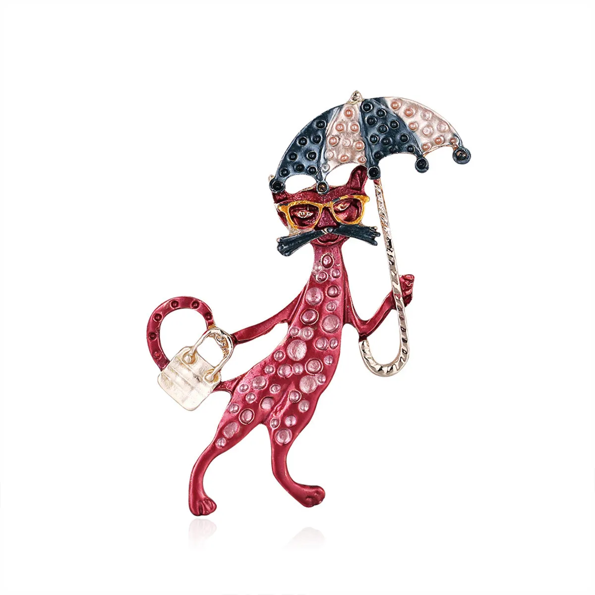Red Enamel & 18K Gold-Plated Fox Lady Brooch