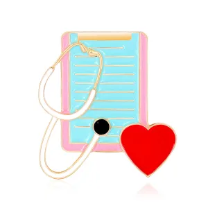 Red Enamel & 18K Gold-Plated Stethoscope Dossier Brooch