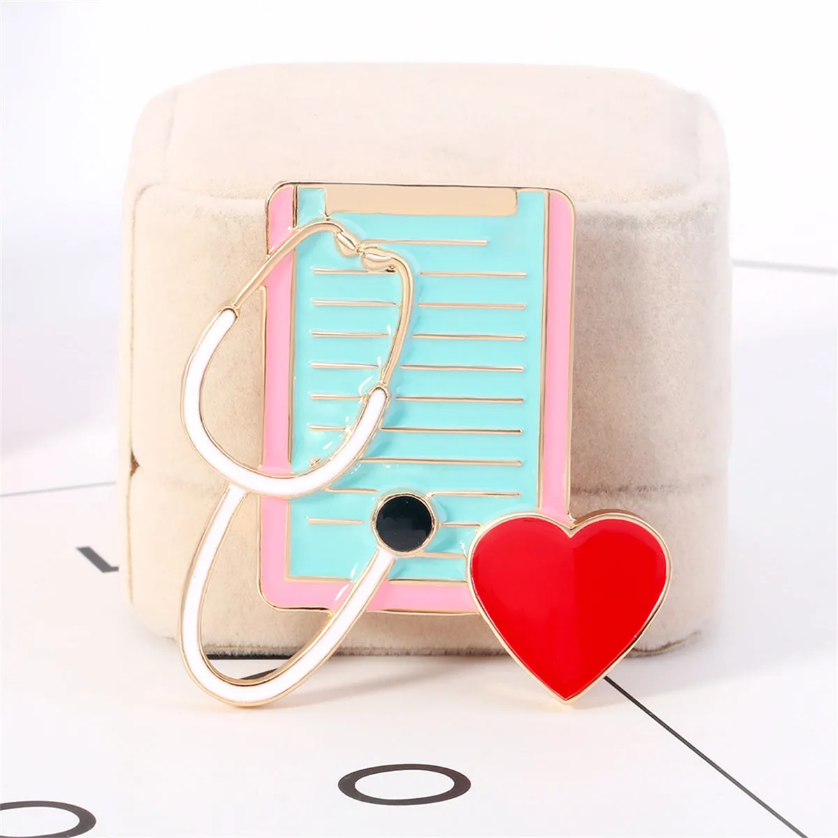 Red Enamel & 18K Gold-Plated Stethoscope Dossier Brooch