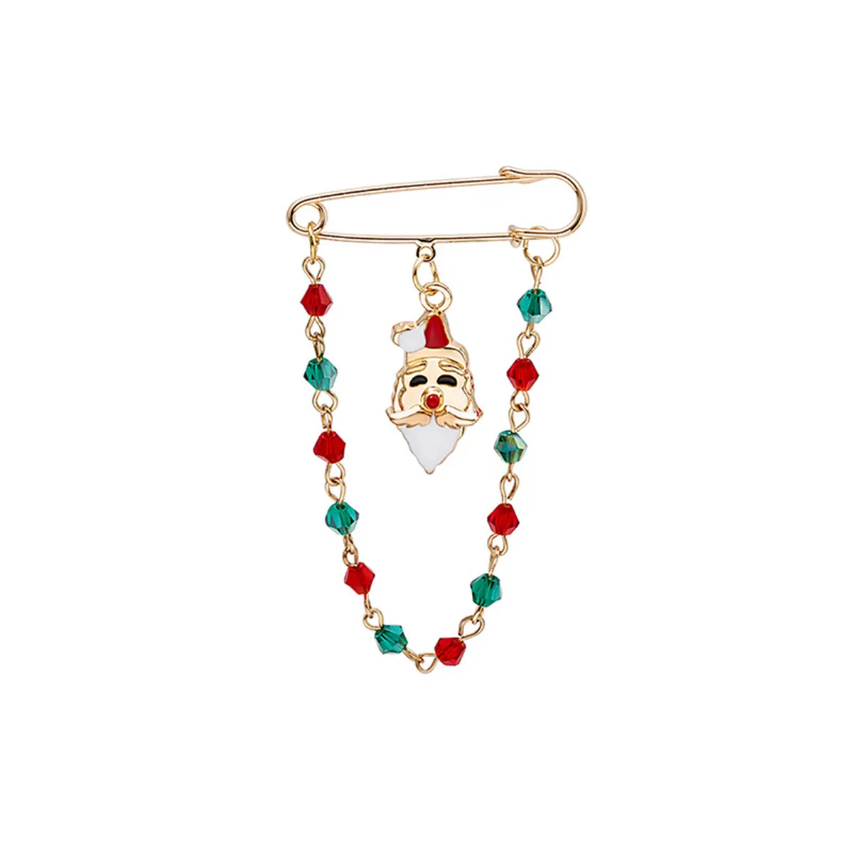 Red Enamel & Acrylic 18K Gold-Plated Santa Chain Pin Brooch