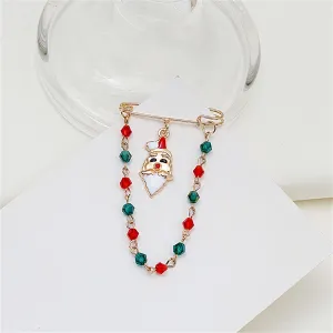Red Enamel & Acrylic 18K Gold-Plated Santa Chain Pin Brooch