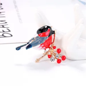 Red Enamel & Cubic Zirconia 18K Gold-Plated Bird Brooch