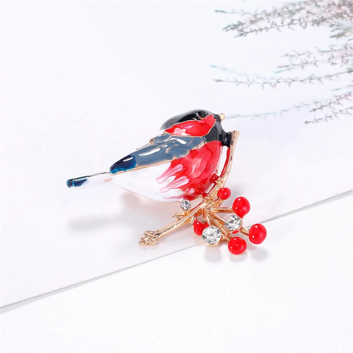 Red Enamel & Cubic Zirconia 18K Gold-Plated Bird Brooch