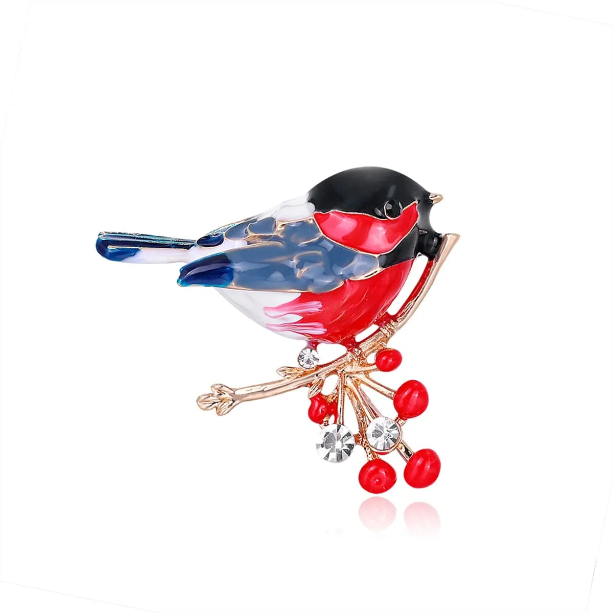 Red Enamel & Cubic Zirconia 18K Gold-Plated Bird Brooch