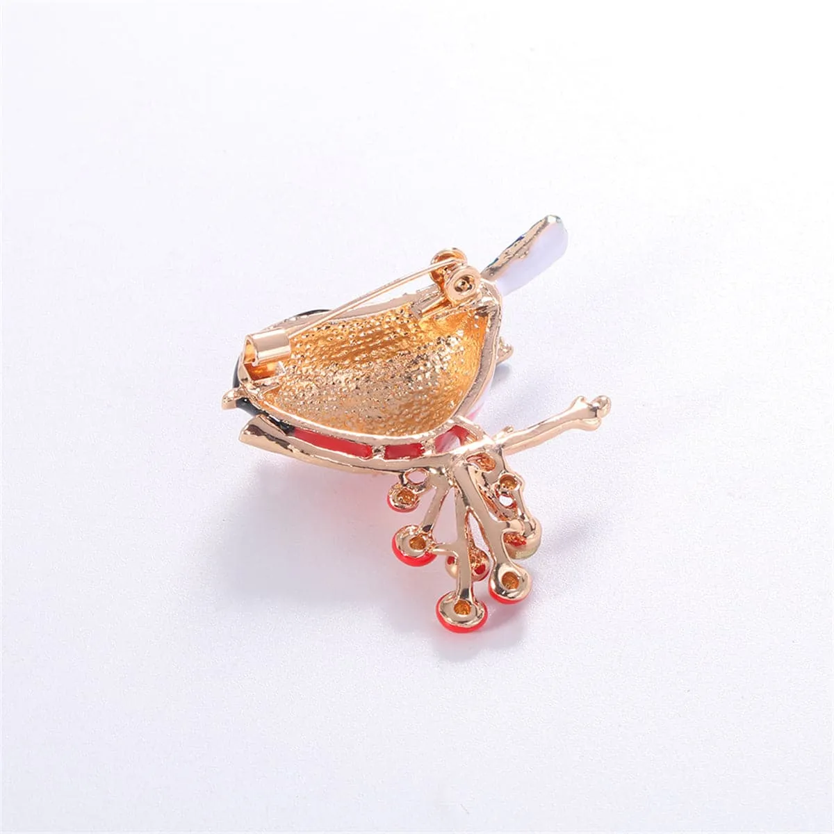 Red Enamel & Cubic Zirconia 18K Gold-Plated Bird Brooch