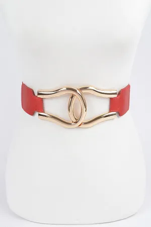 Red Metal Buckle Elastic Belt
