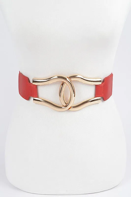 Red Metal Buckle Elastic Belt