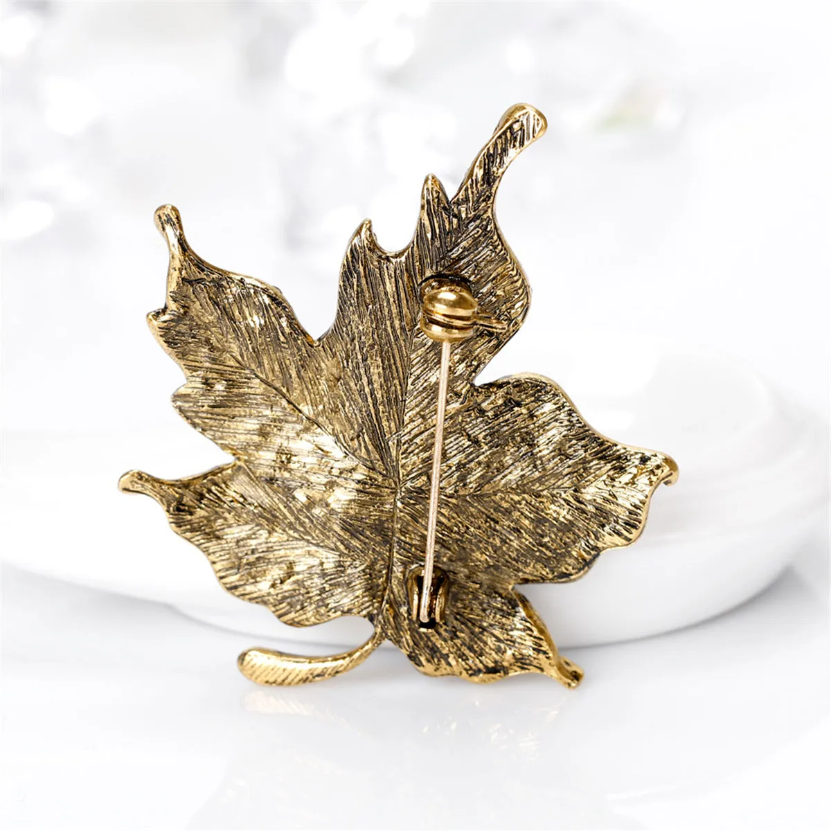 Red Multicolor Cubic Zirconia & 18K Gold-Plated Maple Leaf Brooch