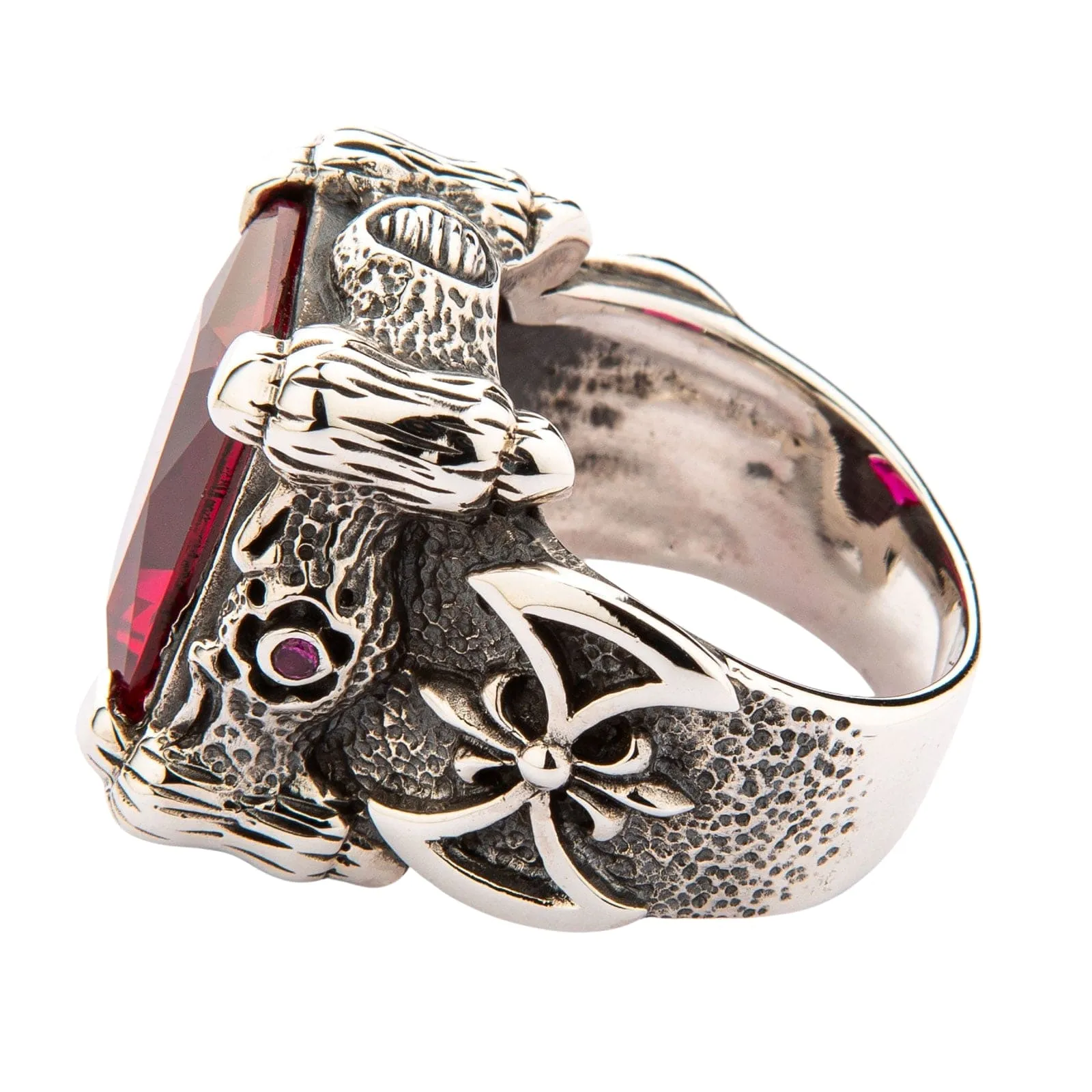 Red Ruby Dragon Claw Sterling Silver Men's Ring