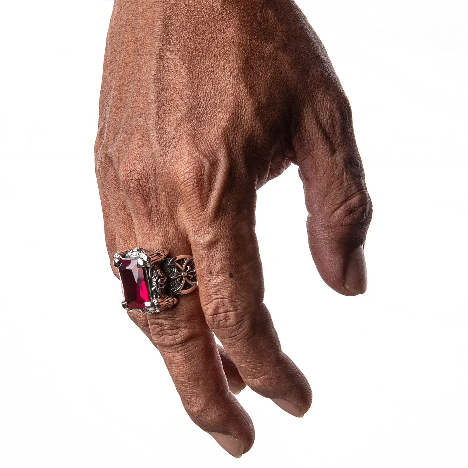 Red Ruby Dragon Claw Sterling Silver Men's Ring