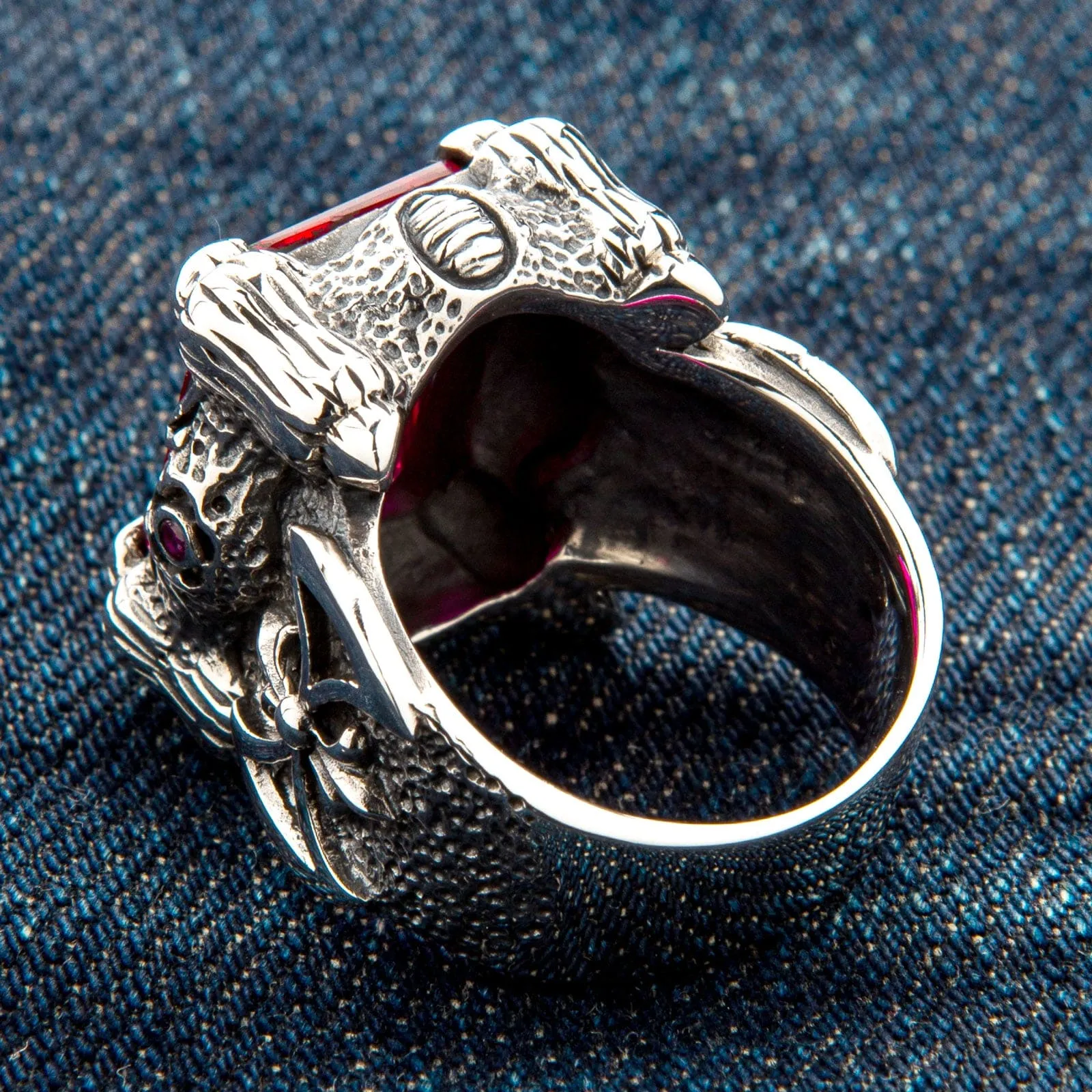 Red Ruby Dragon Claw Sterling Silver Men's Ring