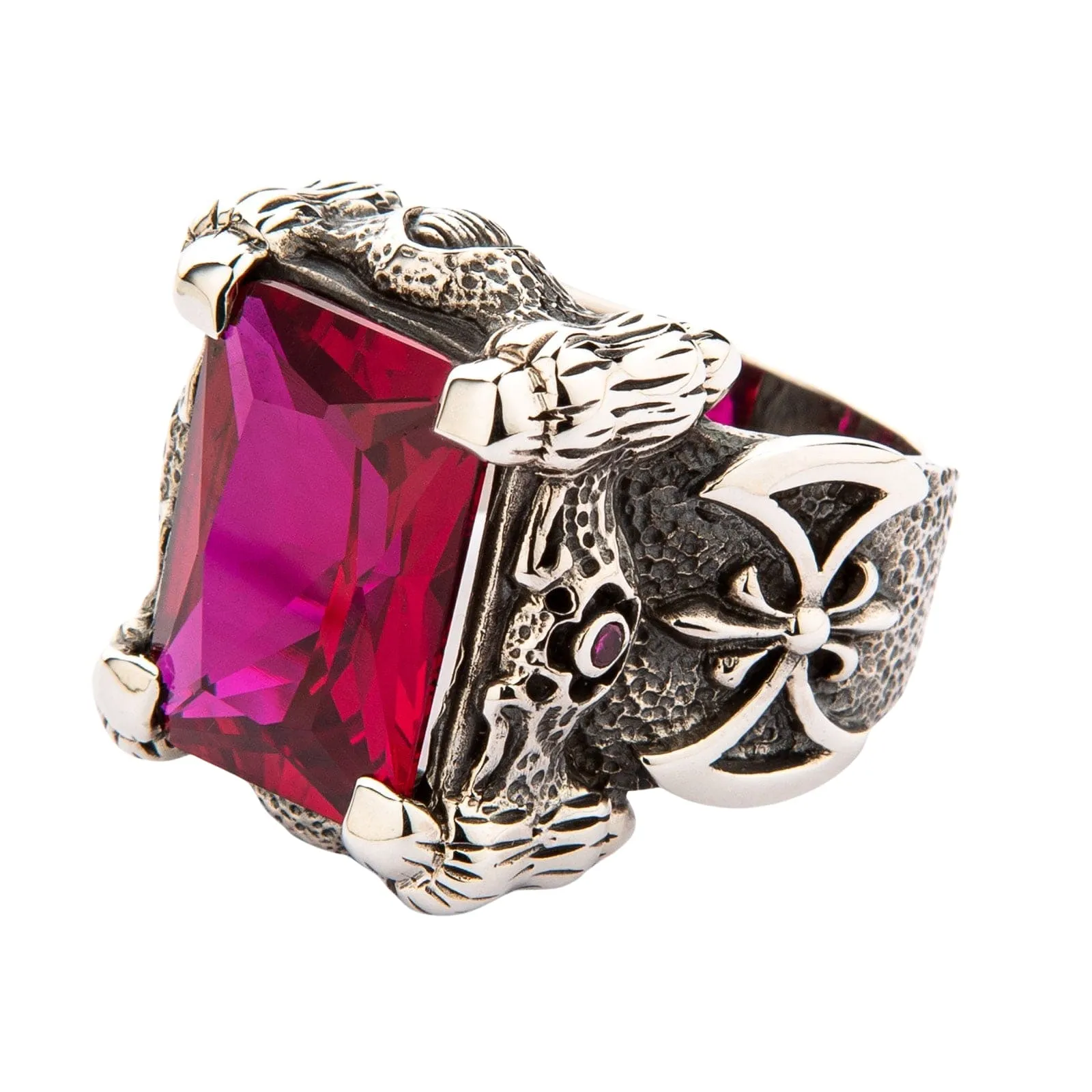 Red Ruby Dragon Claw Sterling Silver Men's Ring